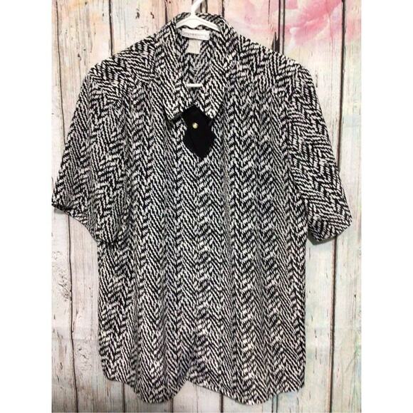 Impressions of California Black & White Blouse Tie Accent Pearl Button Size 16 ❤ - Picture 12 of 12